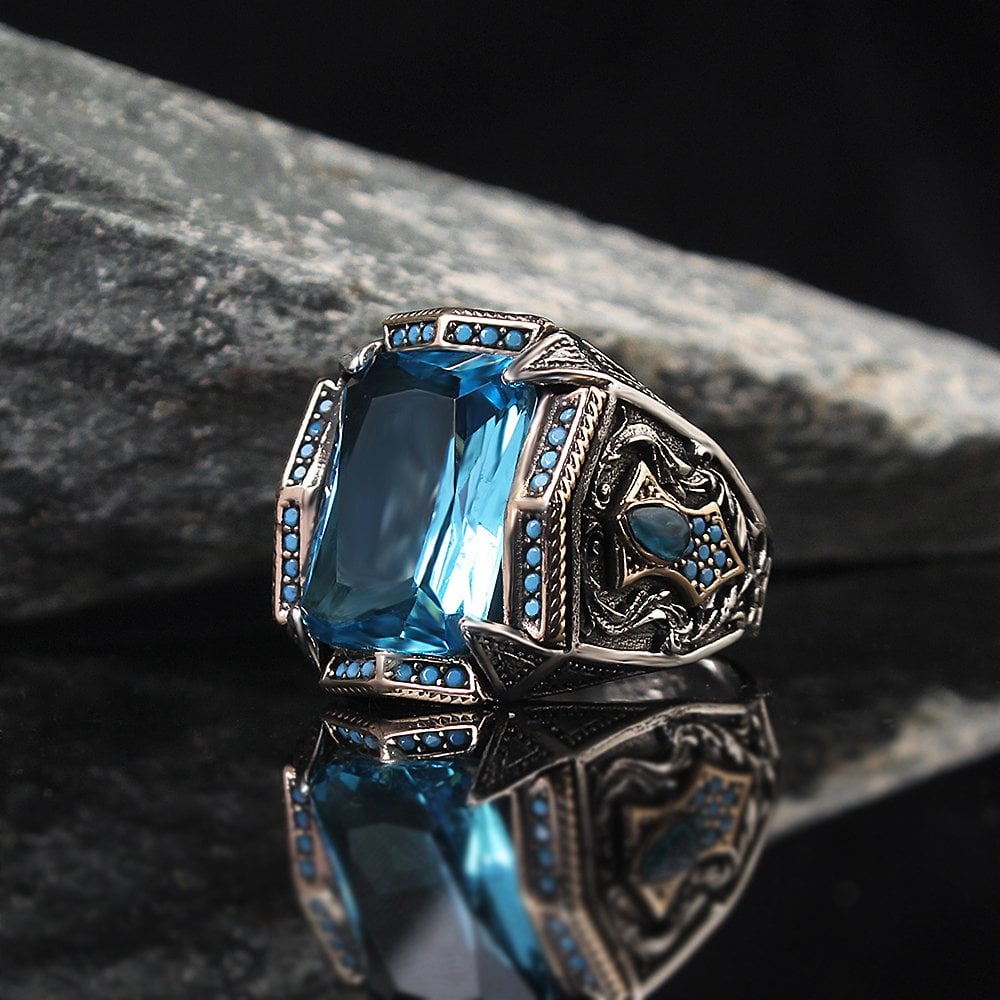 Blue Topaz Stone-set 925 K Silver Men's Ring