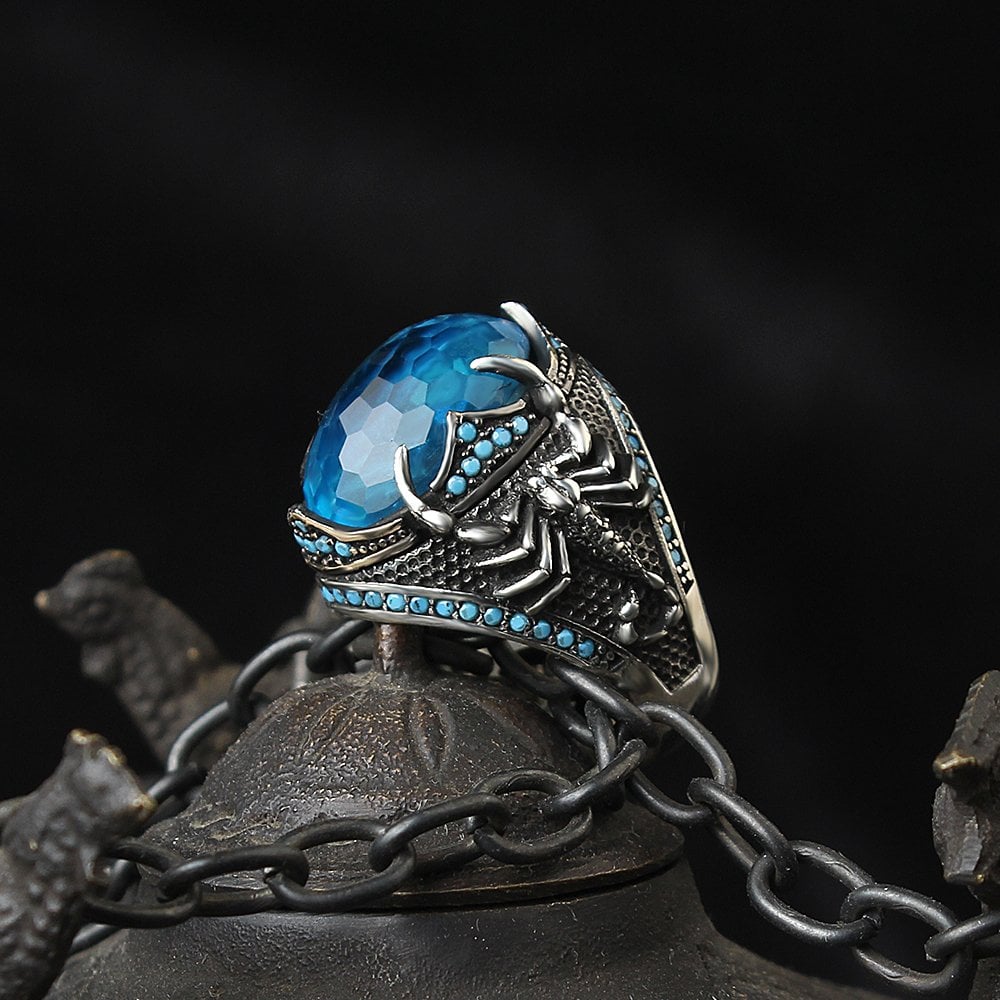 Scorpion Kral Crystal Cut Zircon Stone-set 925 K Silver Men's Ring