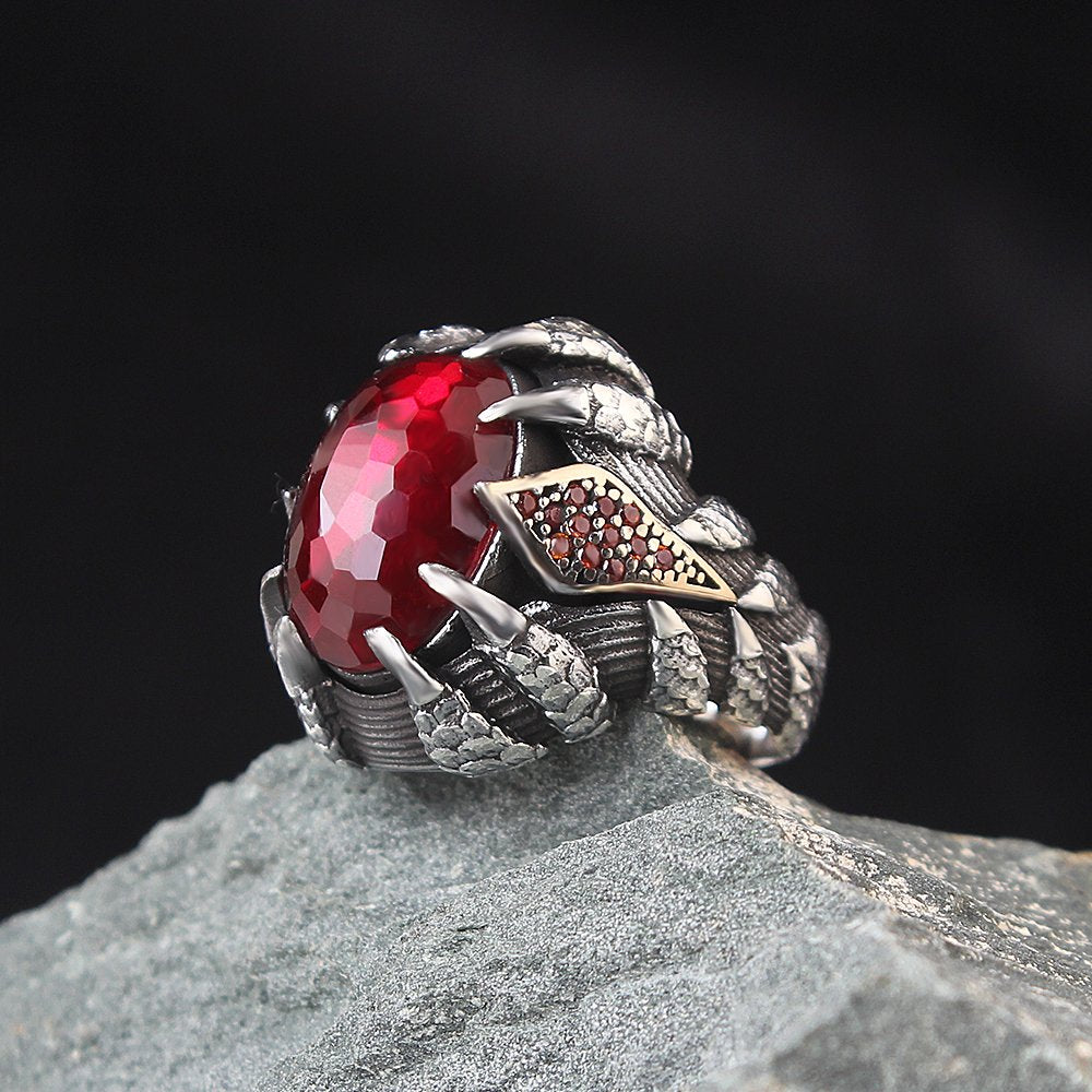 Zircon Stone-set Pençe 925 K Silver Men's Ring