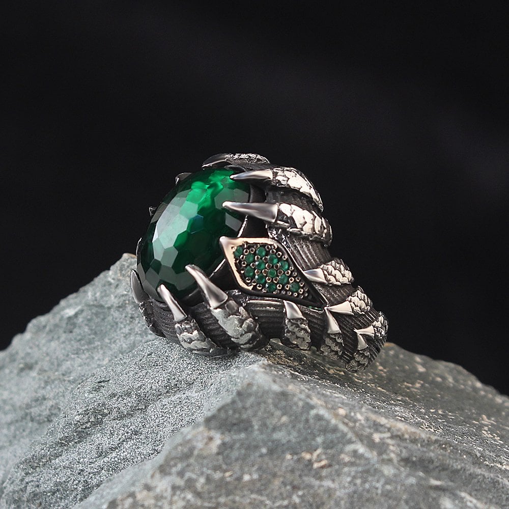 Green Zircon Stone-set Pençe 925 K Silver Men's Ring