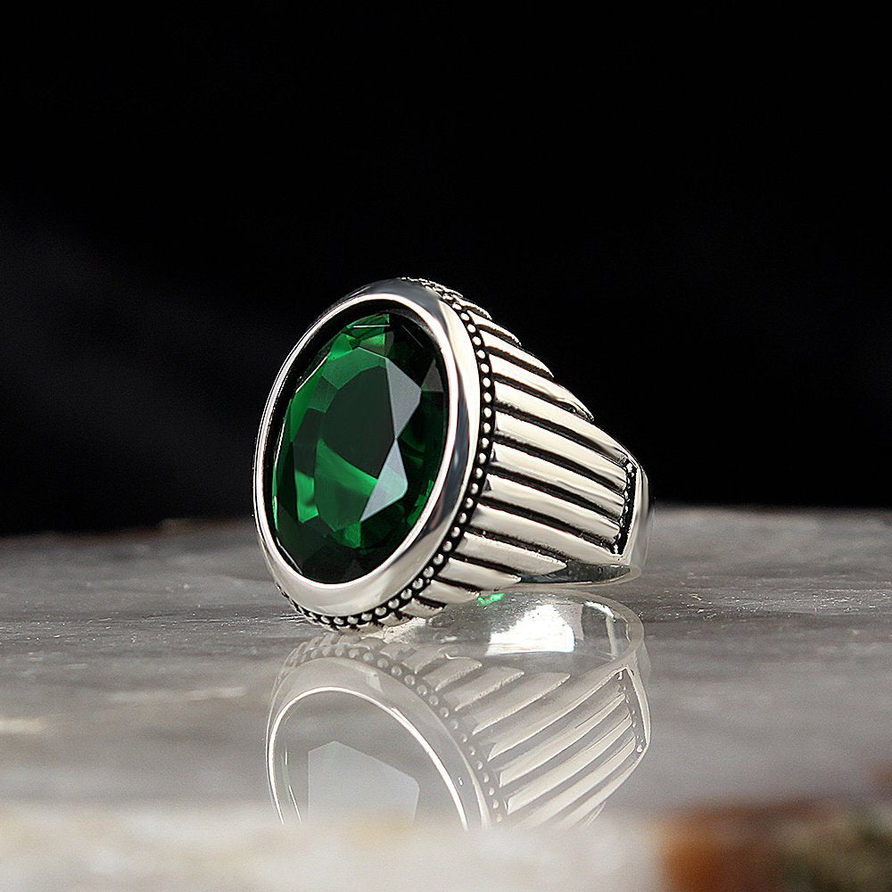 Green Zircon Stone-set 925 K Silver Men's Ring