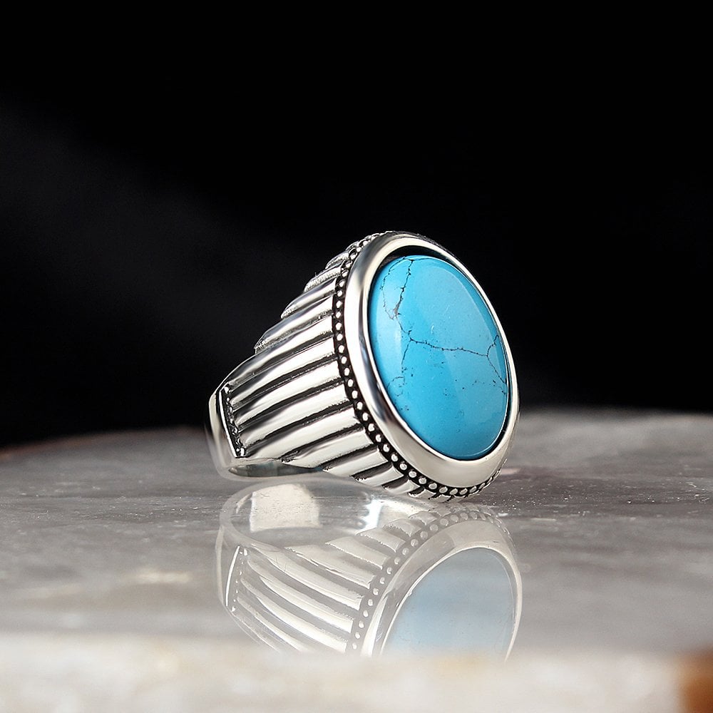 Turquoise Stone-set 925 K Silver Men's Ring
