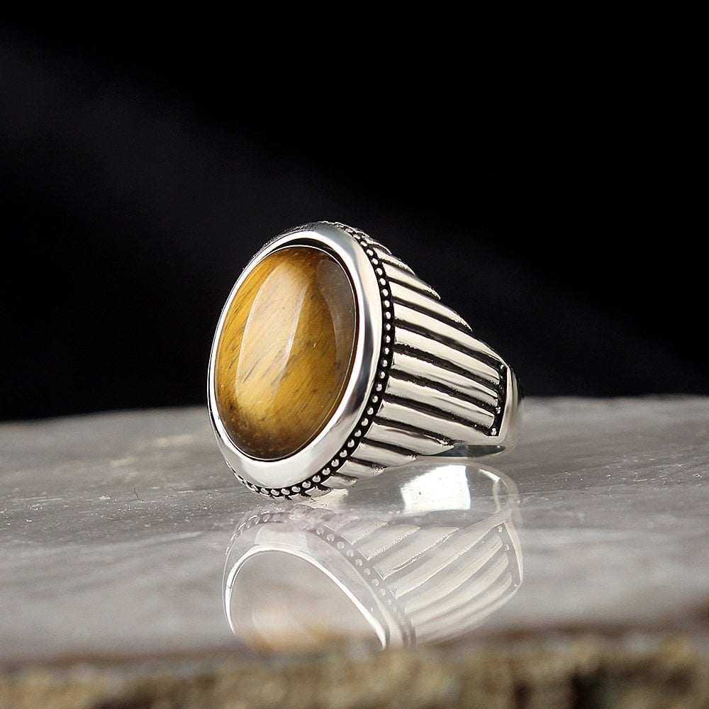 Tiger's Eye Stone-set 925 K Silver Men's Ring
