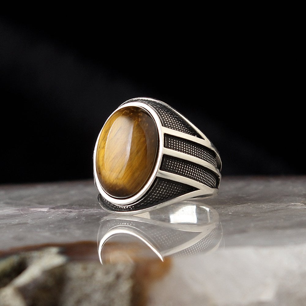 Tiger's Eye Stone-set 925 K Silver Men's Ring