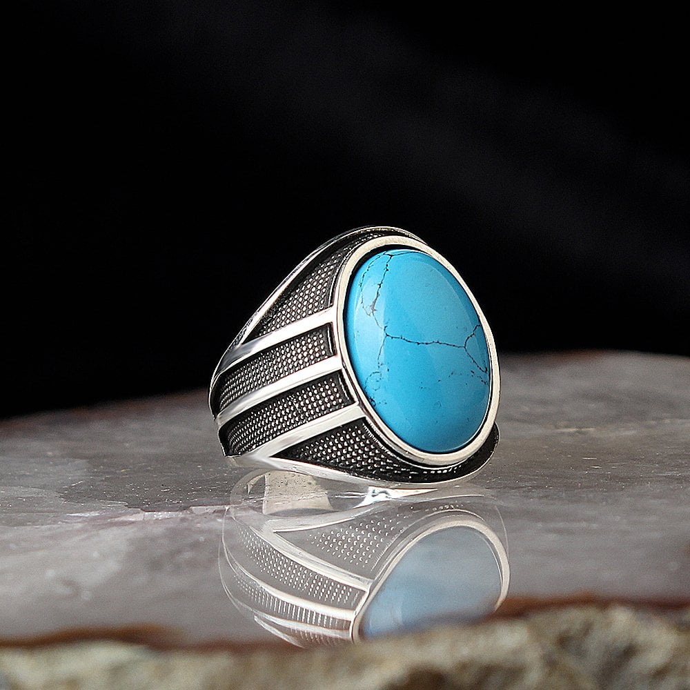 Turquoise Stone-set 925 K Silver Men's Ring