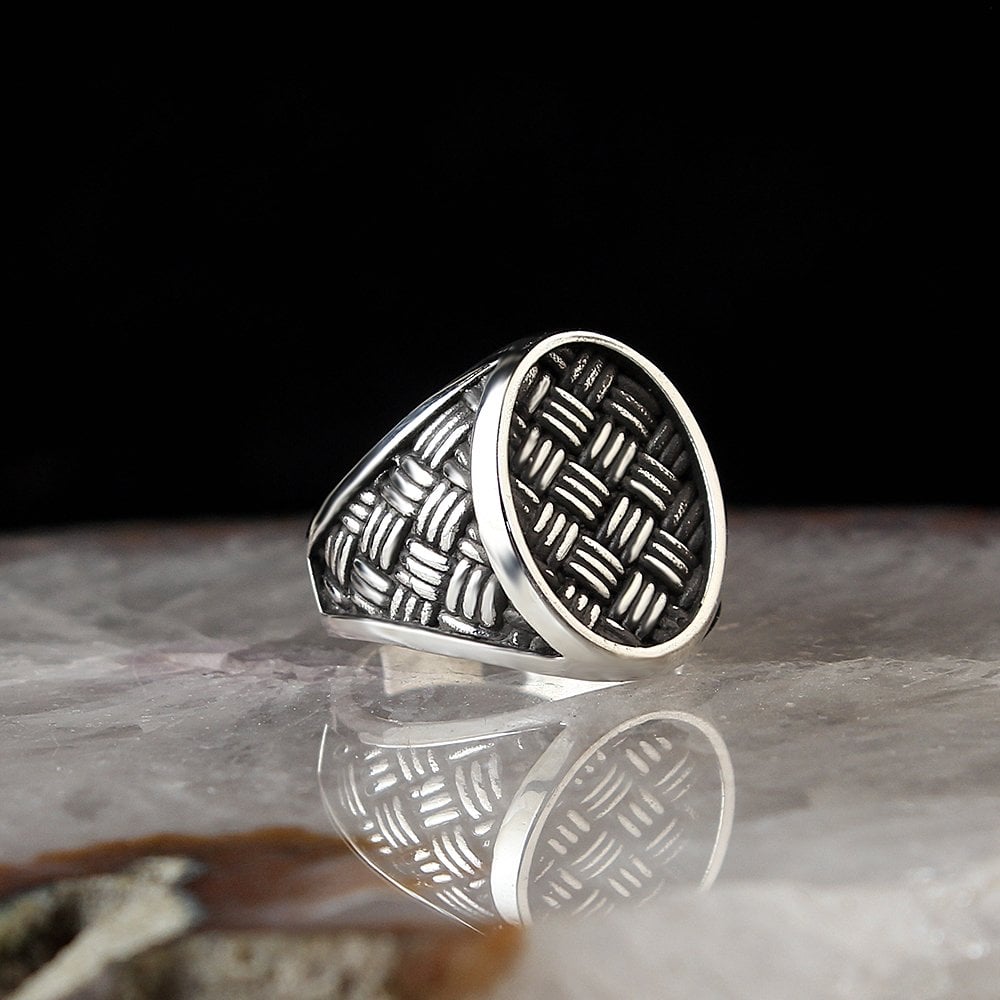 Patterned 925 K Silver Men's Ring
