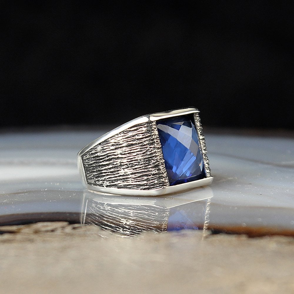 Crystal Cut Zircon Stone-set 925 K Silver Men's Ring