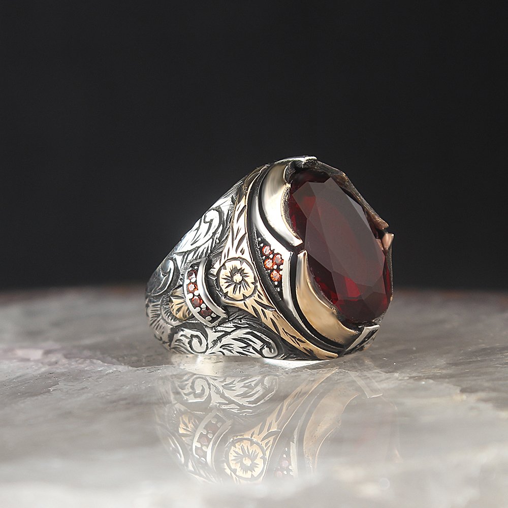 Zirkon Taşlı Kristal Kesim 925 Ayar Gümüş Erkek Yüzük