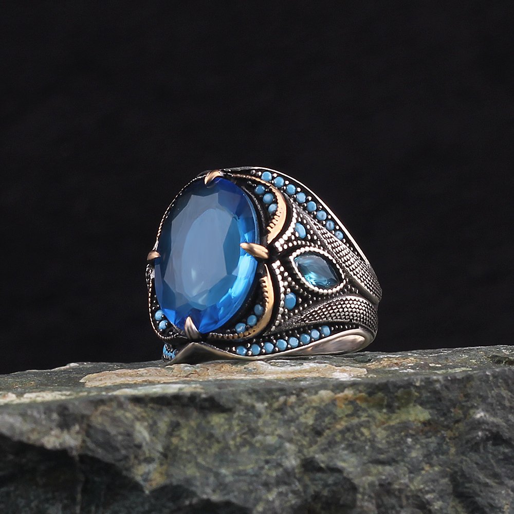 Markiz Blue Topaz Stone-set 925 K Silver Men's Ring