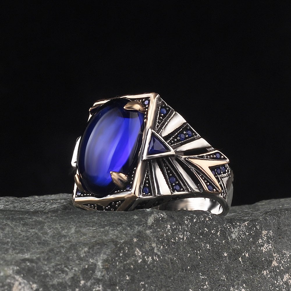 Parlament Blue Zircon Stone-set 925 K Silver Men's Ring