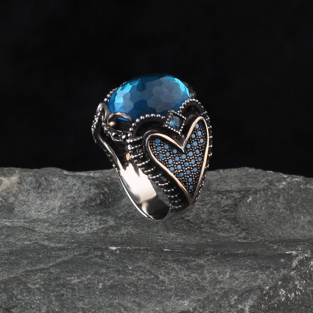 Zircon Stone-set Patterned 925 K Silver Men's Ring
