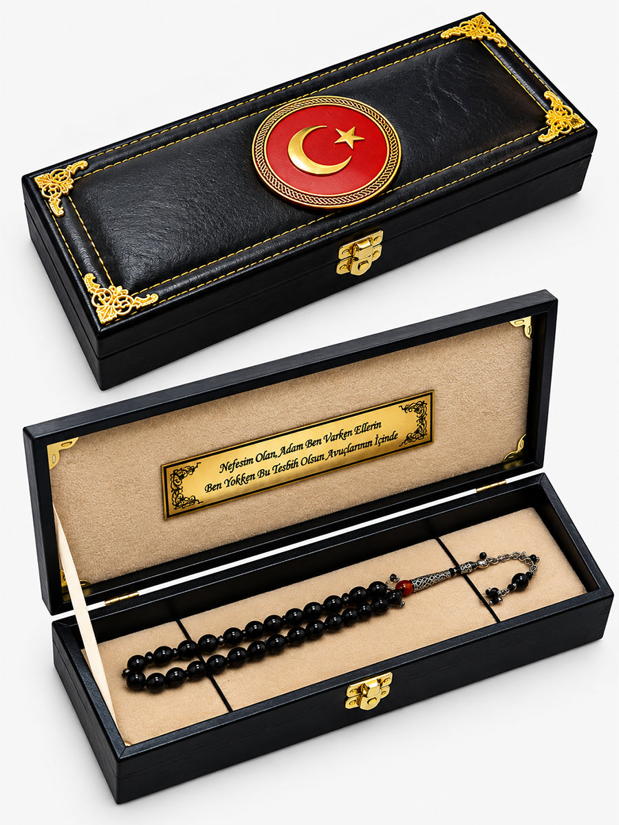 Siyah Deri Kaplama Ayyıldızlı Hediye Kutusu