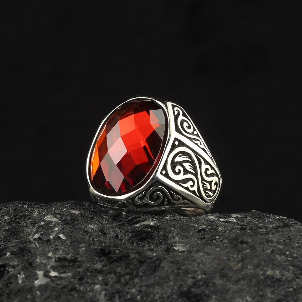 Zircon Stone-set 925 K Men's Silver Ring