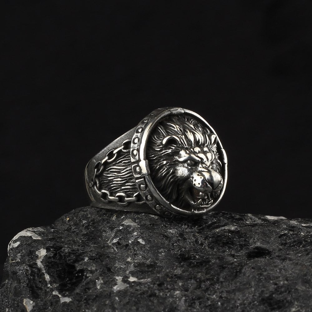 Aslan Kafası Desenli  925 Ayar Erkek Gümüş Yüzük