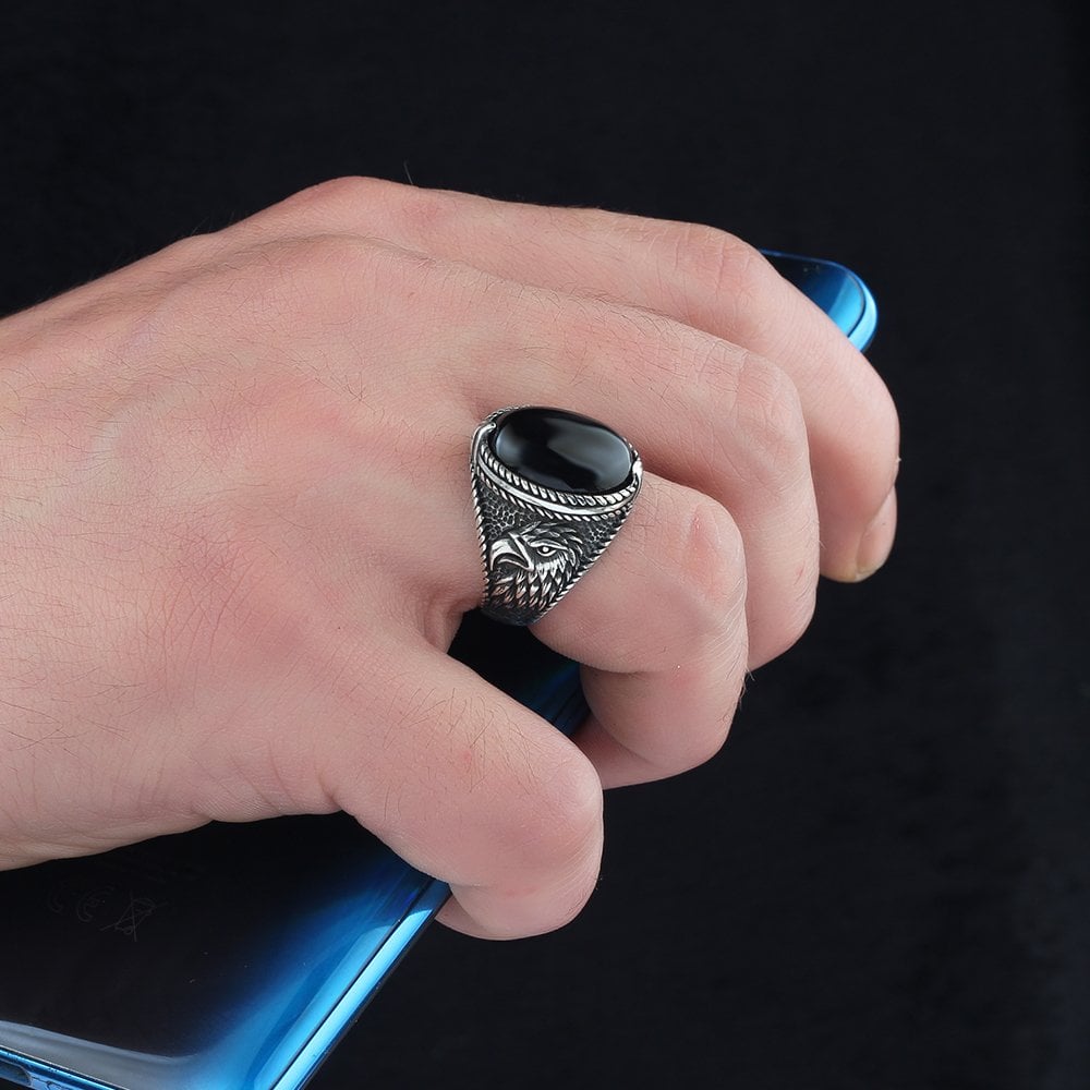 Oniks Taşlı 925 Ayar Erkek Gümüş Yüzük