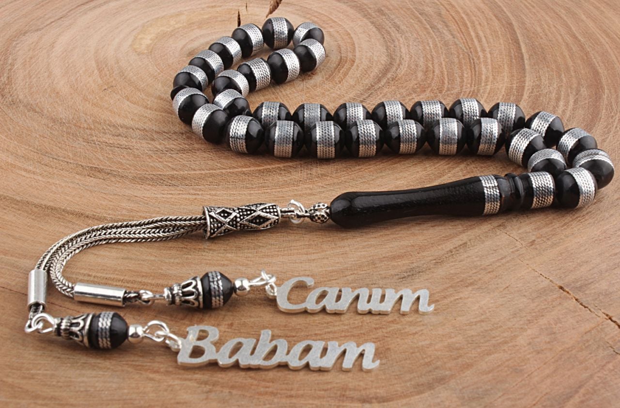 Canım Babam Yazılı Gümüş Püsküllü Kuka Tesbih