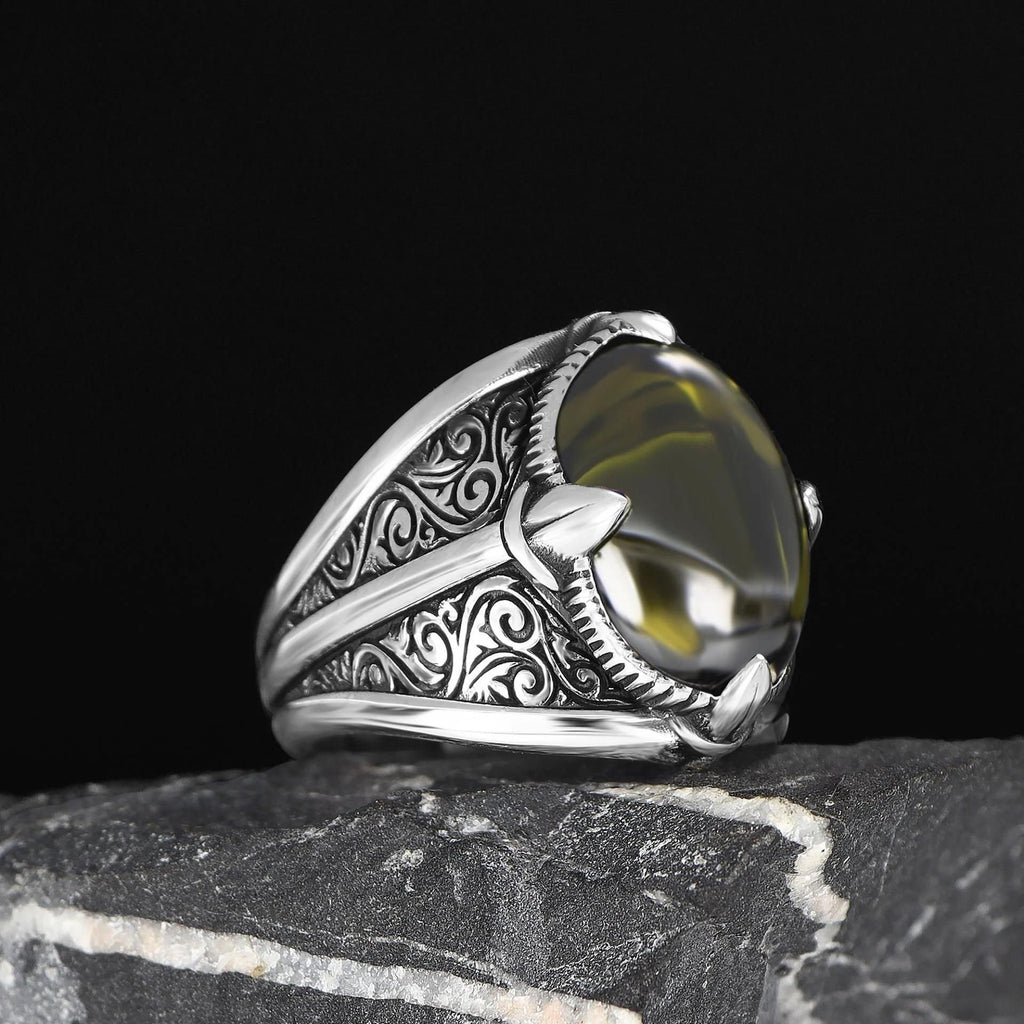 Peridot Taşlı 925 Ayar Erkek Gümüş Yüzük