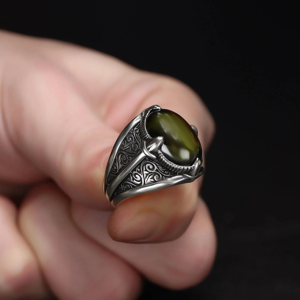 Peridot Taşlı 925 Ayar Erkek Gümüş Yüzük
