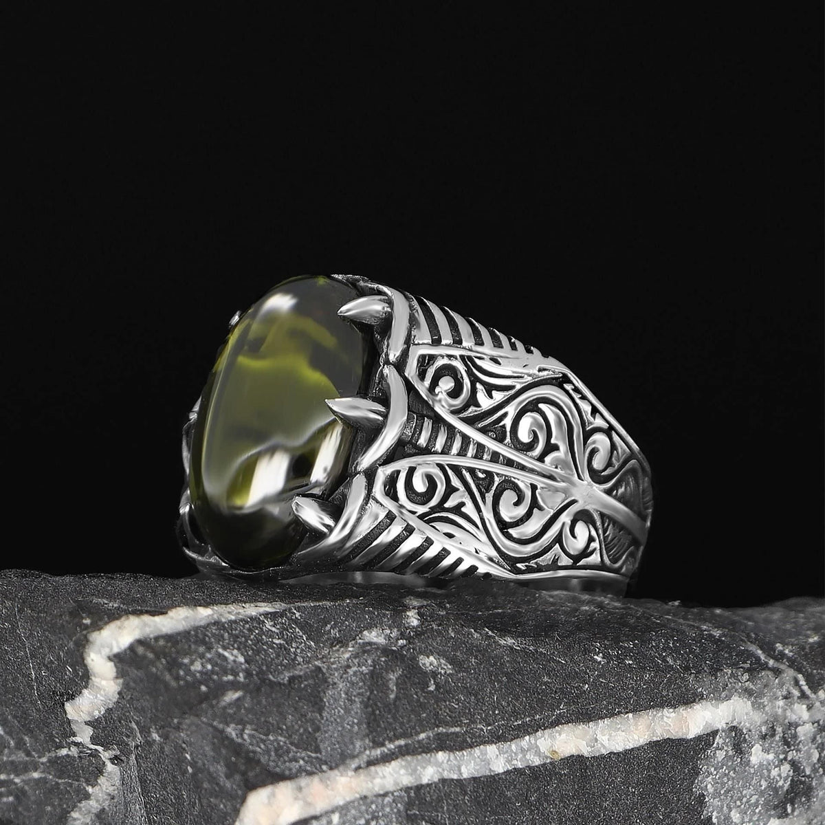 Peridot Taşlı 925 Ayar Erkek Gümüş Yüzük