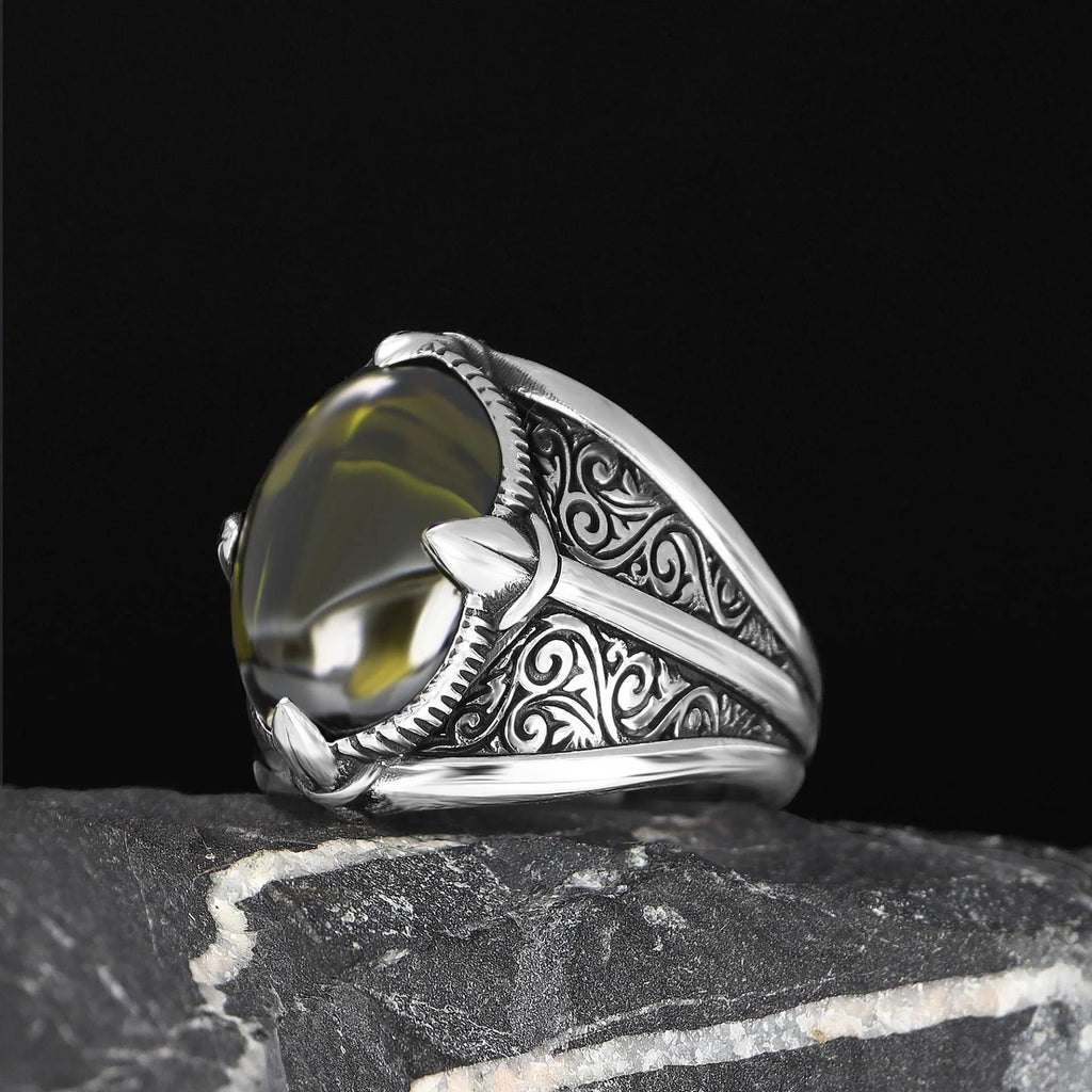 Peridot Taşlı 925 Ayar Erkek Gümüş Yüzük