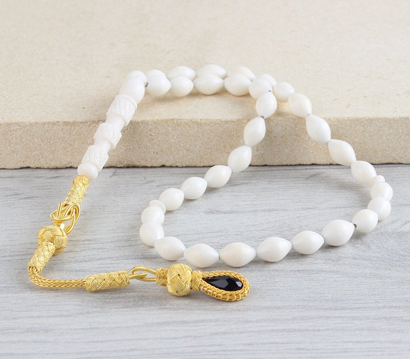 Gümüş Kazaz Püsküllü Deve Kemiği Tesbih