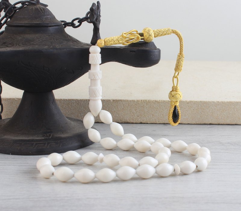 Gümüş Kazaz Püsküllü Deve Kemiği Tesbih