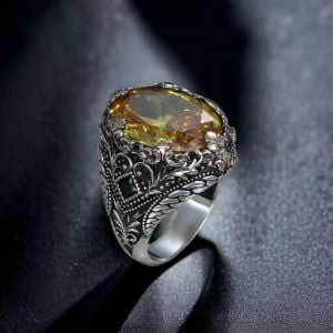 Sitrin Taşlı 925 Ayar Erkek Gümüş Yüzük