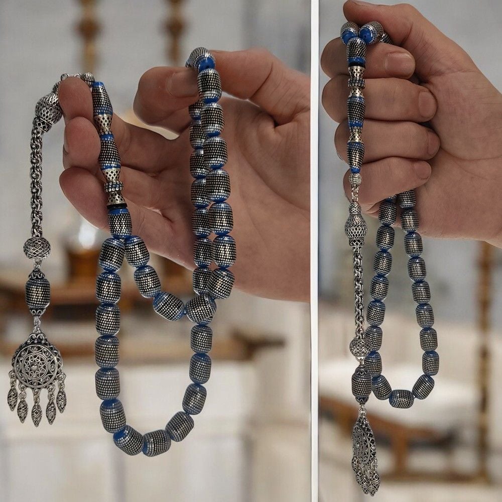 Usta İşçilikli 13500 Adet Gümüş Çakımlı Oltu Taşı Tesbih