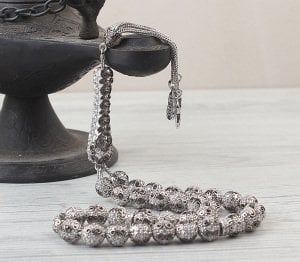 Zirkon Taşlı Telkari Model 925 Ayar Gümüş Tesbih