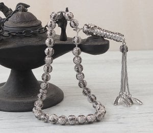 Zirkon Taşlı Telkari Model 925 Ayar Gümüş Tesbih