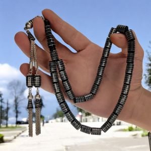 Usta İşçilikli Kesme Model Gümüş İşleme Oltu Tesbih
