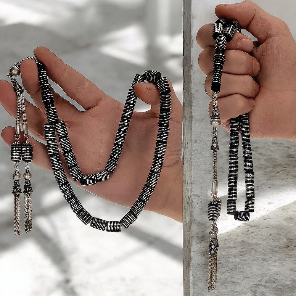 Usta İşçilikli Kesme Model Gümüş İşleme Oltu Tesbih