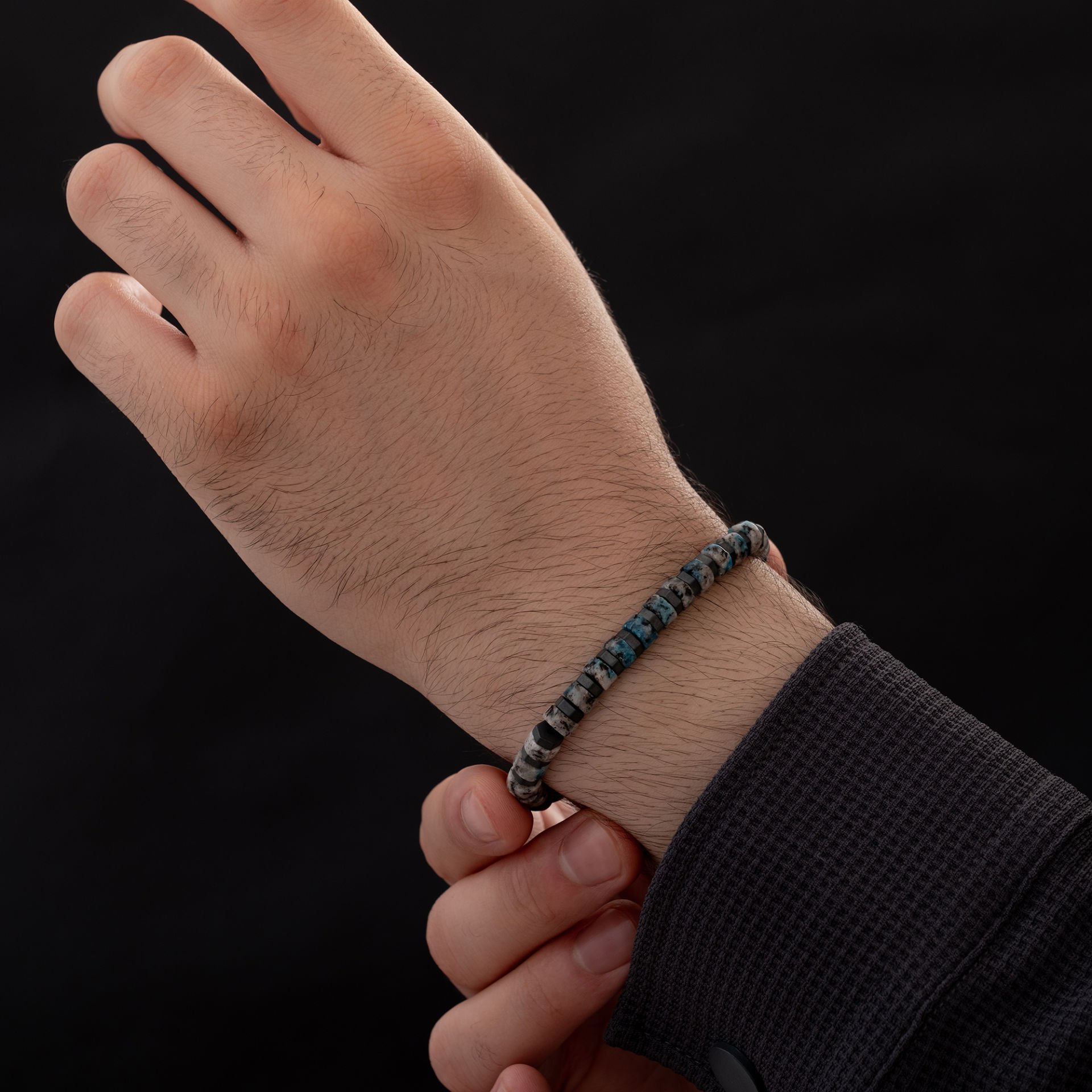 Azurit Taşlı Erkek Gümüş Bileklik