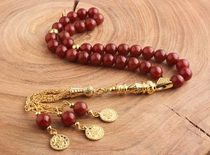 Metal Püsküllü Akik Taşı Tesbih