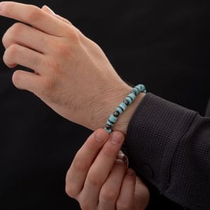 Firuze Ve Hematit Taşlı Erkek Gümüş Bileklik