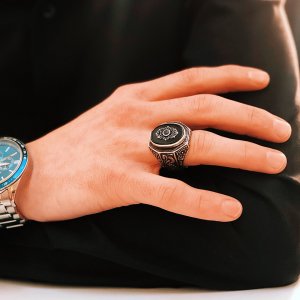 Kalem İşçilikli El İşi 925 Ayar Gümüş Erkek Yüzük