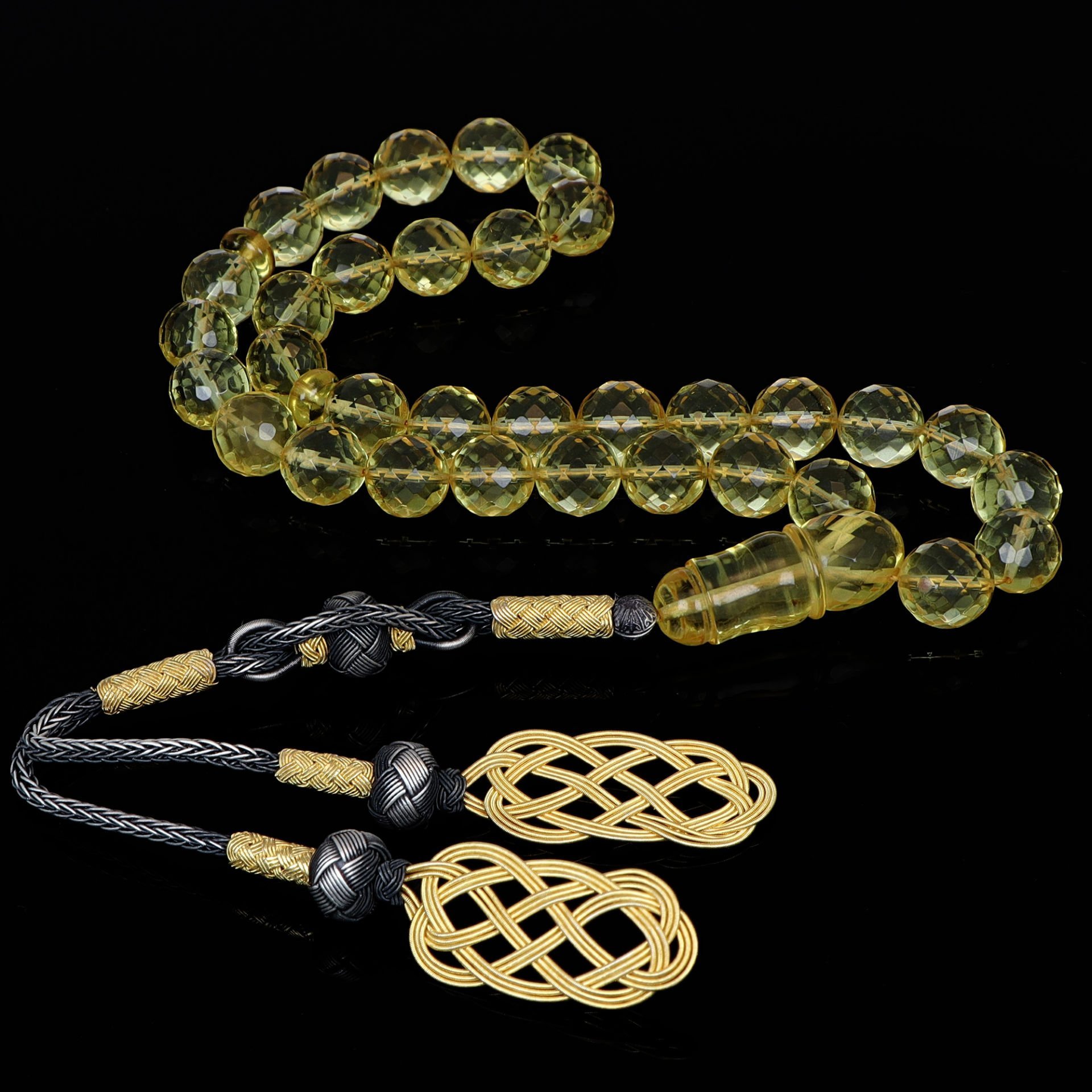 Gümüş Kazaziye Püsküllü Damla Kehribar Tesbih