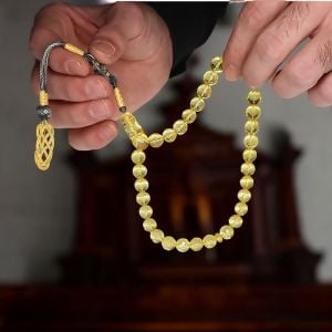 Gümüş Kazaziye Püsküllü Damla Kehribar Tesbih