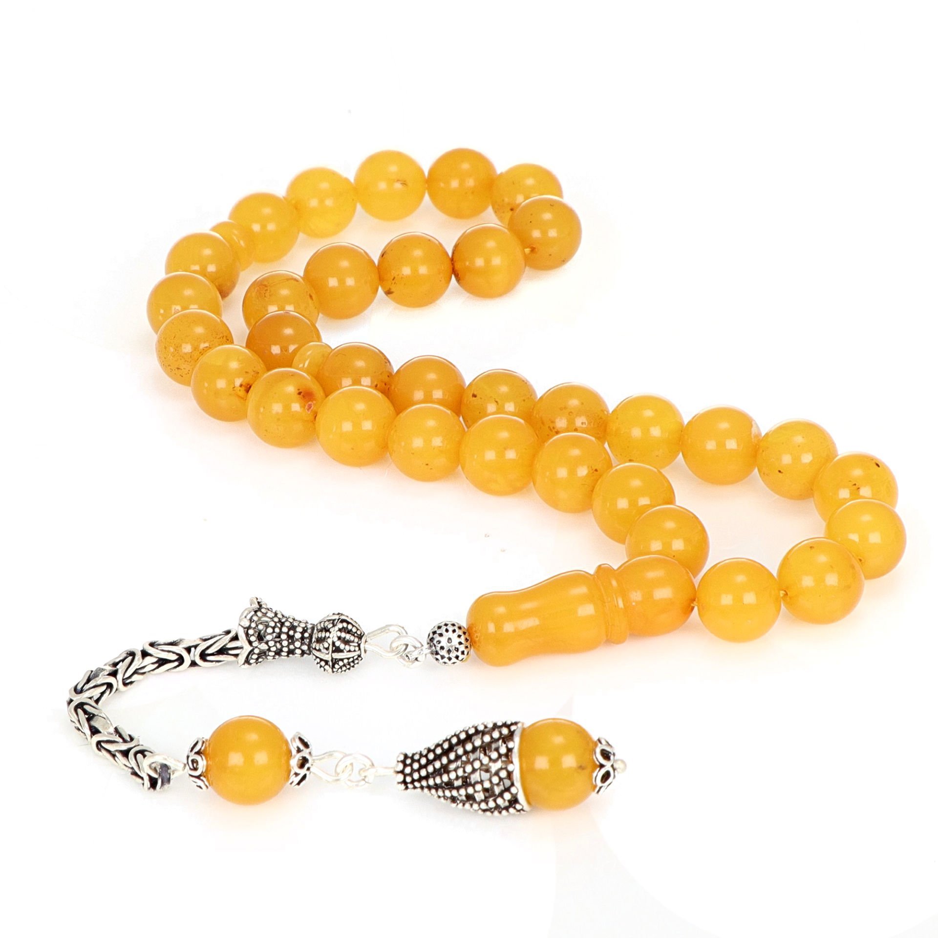 Küre Kesim Gümüş Püsküllü Damla Kehribar Tesbih