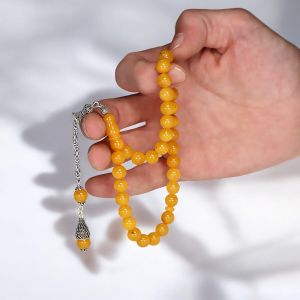 Küre Kesim Gümüş Püsküllü Damla Kehribar Tesbih
