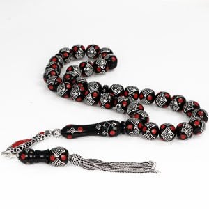 Mercan Taşı Ve Gümüş İşlemeli Kuka Tesbih