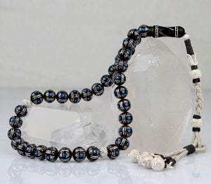 1000 Ayar Kazaz Püsküllü Mine ve Gümüş İşlemeli Erzurum Oltu Taşı Tesbih