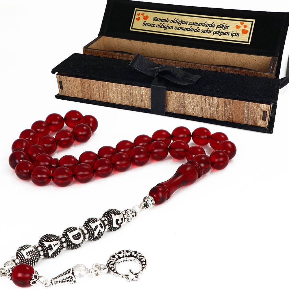 Kişiye Özel Gümüş İsim Yazılı  Ayyıldız Püsküllü  Kehribar Tesbih