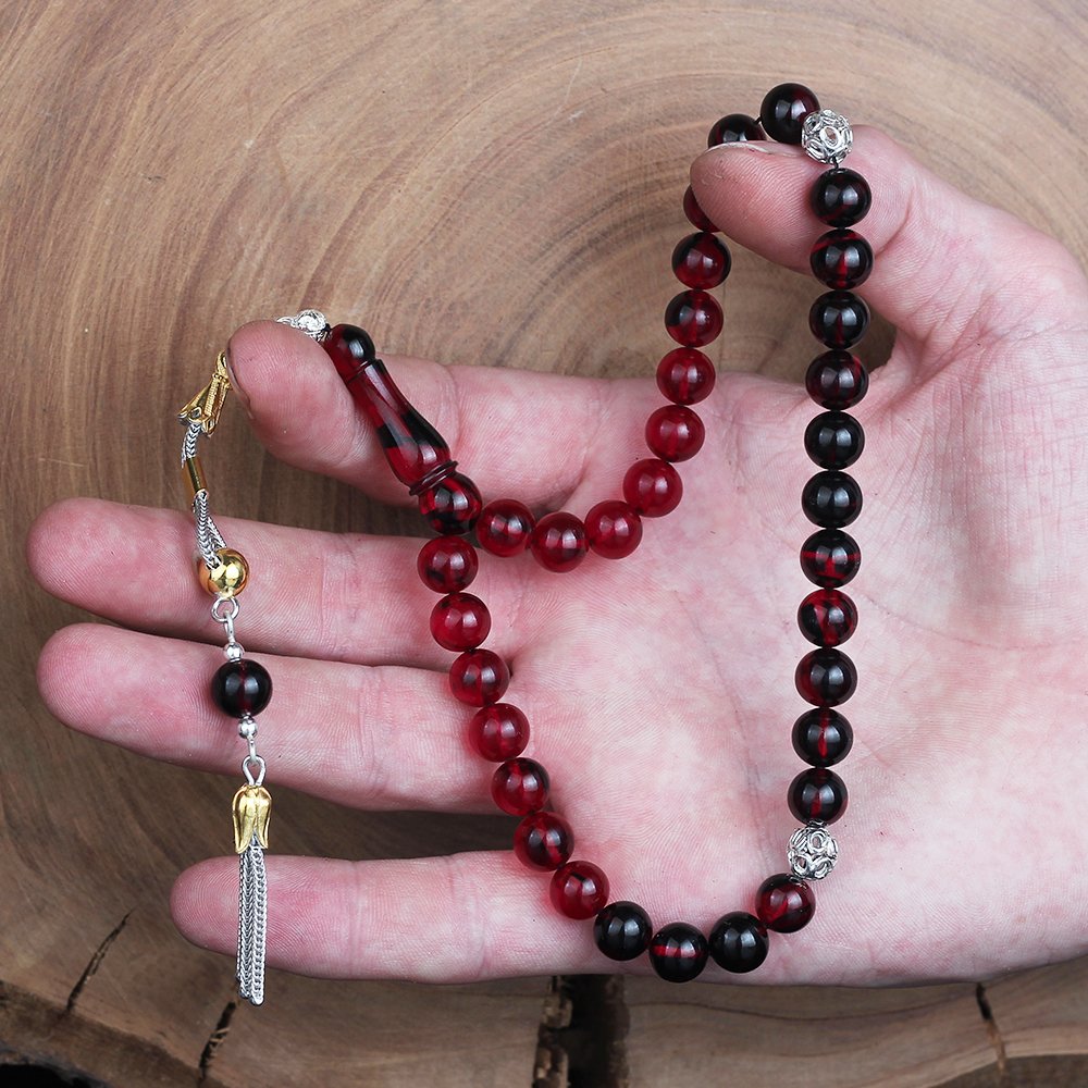 Rodaj Kaplama Gümüş Püsküllü Kehribar Tesbih
