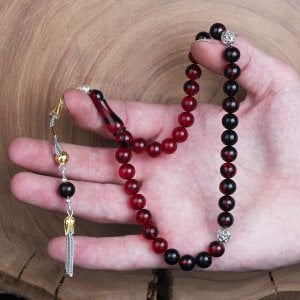 Rodaj Kaplama Gümüş Püsküllü Kehribar Tesbih