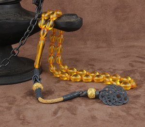 Sıkma Kehribar Tesbih Gümüş Kazaz Püsküllü