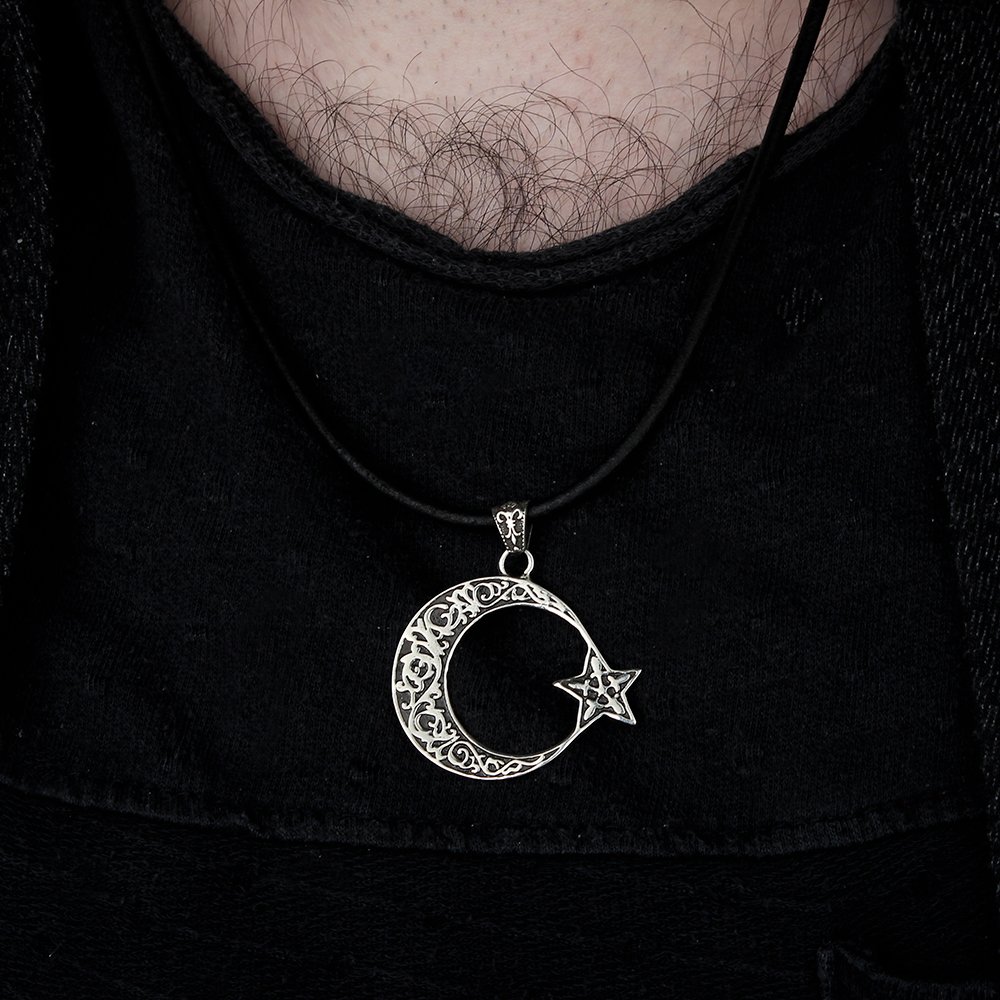 Ayyıldızlı 925 Ayar Gümüş Erkek Kolye