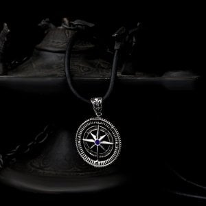 Mavi Zirkon Taşlı Pusula Model 925 Ayar Gümüş Erkek Kolye