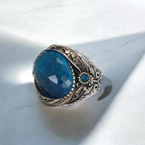 Aqua Marin Taşlı 925 Ayar Erkek Gümüş Yüzük