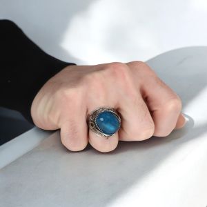 Aqua Marin Taşlı 925 Ayar Erkek Gümüş Yüzük